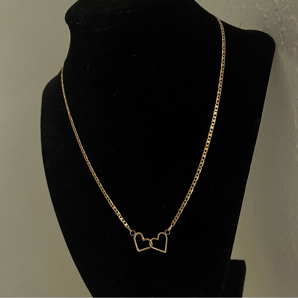 14K Yellow Gold Mariner Link Necklace 18 Inches 2MM With Heart Charm